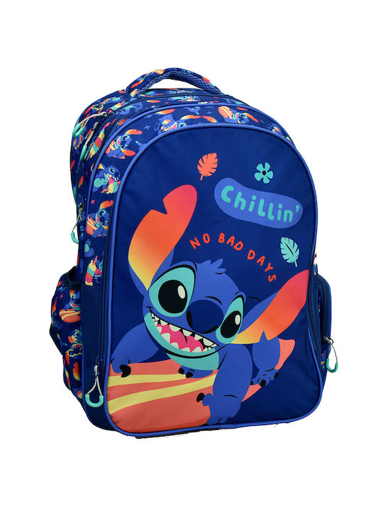 Gim Stitch Σχολική Τσάντα Πλάτης Δημοτικού σε Μπλε χρώμα