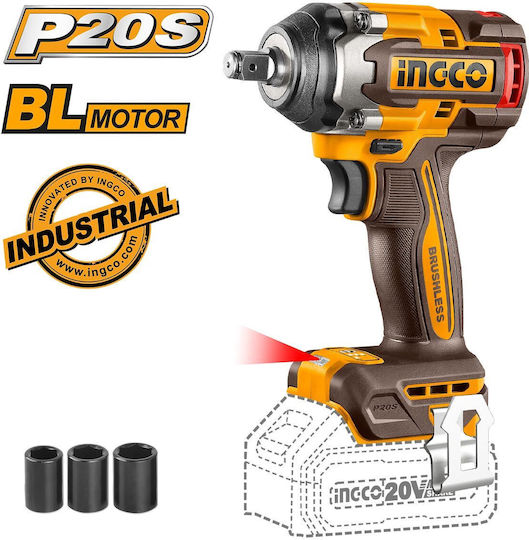 Ingco Brushless Impact Wrench Battery 20V Solo with Socket 1/2"