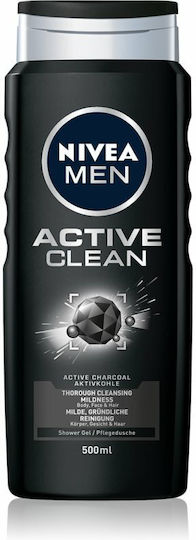 Nivea Men Active Clean Shower Gel Αφρόλουτρο σε Gel για Άνδρες με Βρώμη & Άρωμα Πούδρα 500ml