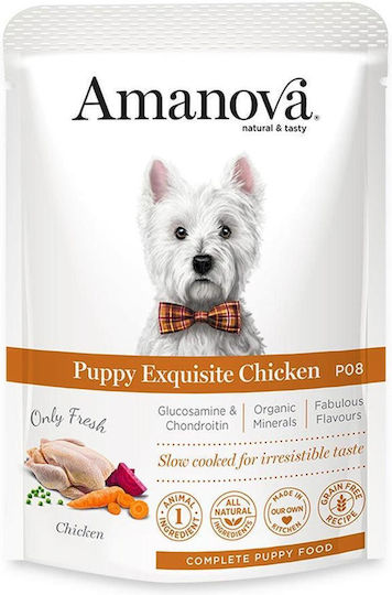 Amanova Wet Food for Puppies in Pouches with Chicken 100gr