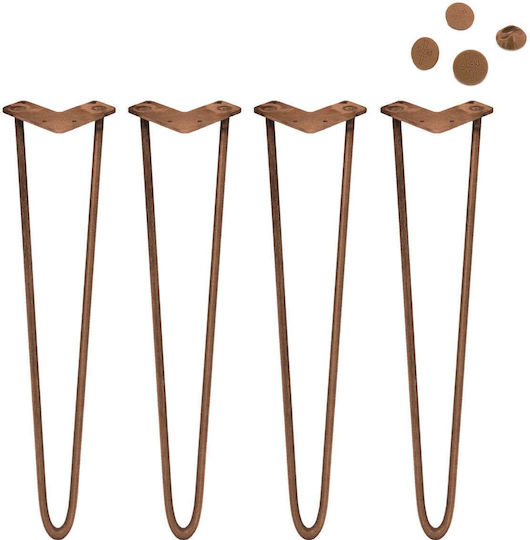 4 X Picioare de mobilier de 28" cu 2 dinți de 12mm, cupru antic