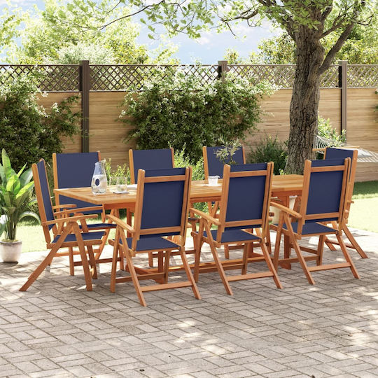 Garten- und Outdoor-Möbelset für Speisesaal 9 Stück Blau mit Sonnenschirmhalter