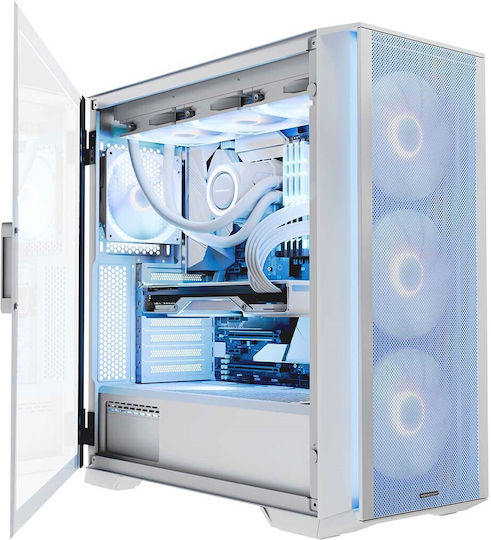 Modecom Horizon Flow Gaming Middle Tower Carcasă PC cu Deschidere Laterală și Sistem Iluminare RGB Albă