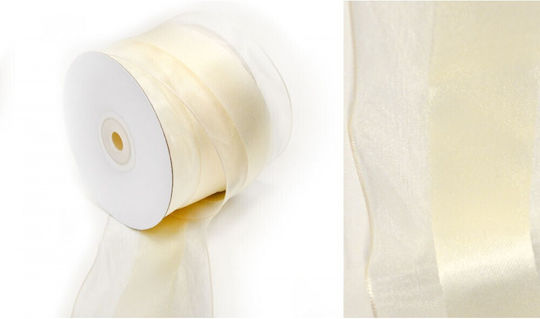 Organza Satin Wire Ribbon Cream 6.3cm X 25y