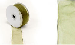 Organza Ribbon Olive Wire Edge 3.8cm X 25y