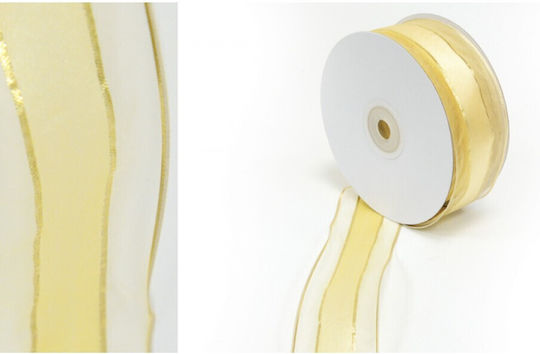 Organza Satin Wire Ribbon Cream 3.8cm X 25y