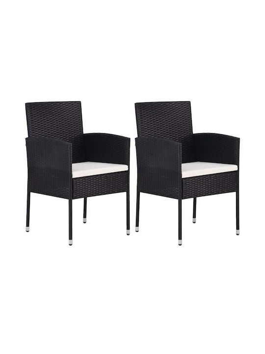 Outdoor-Stuhl Rattan Black Velvet-Black Metal mit Kissen 2Stück 52x56x88εκ.