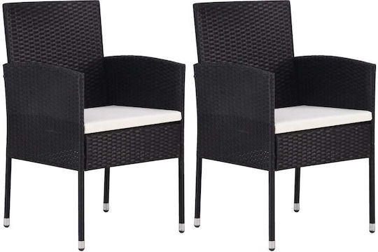 Outdoor-Stuhl Rattan Black Velvet-Black Metal mit Kissen 2Stück 52x56x88εκ.