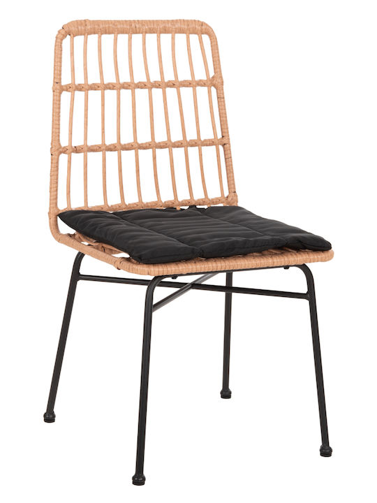 Outdoor Chair Rattan Allegra Black / Beige with Cushion 46.5x25x85cm