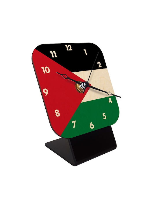 Koupakoupa Palestinian Flag Tabletop Clock Wooden KP_25623 Clock Desk Square Wood