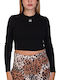 Damen Crop Top Baumwolle Langarm Black
