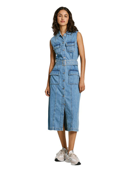 Dress Καλοκαιρινό Midi Σεμιζιέ Φόρεμα Τζιν Blue