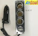 Car Charger with Ports 1xUSB-A 3xLighter with Embedded Cable Black Color