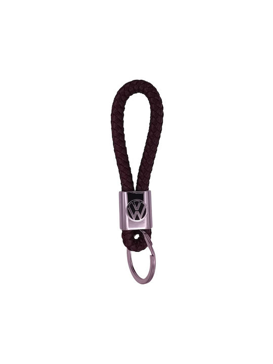 Leather Volkswagen Keychain Brown