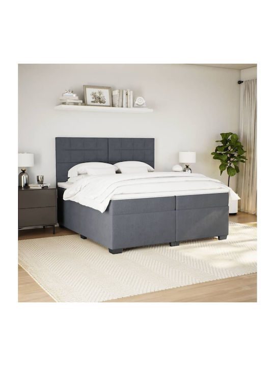 King Size Bed Upholstered with Dark Grey Velvet with Slats & Mattress 200x200cm