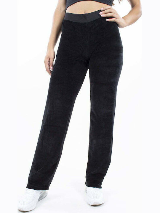 Hohe Taille Jogginghose Breit Samt Black