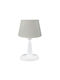 Heronia Kunststoff Vintage Tischlampe für Fassung E27 mit Beige Schirm und Weiß Basis