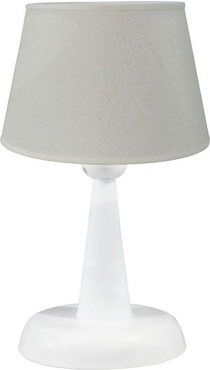 Heronia Kunststoff Vintage Tischlampe für Fassung E27 mit Beige Schirm und Weiß Basis