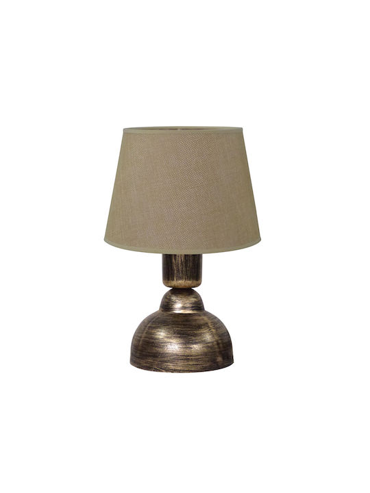 Heronia Plastic Vintage Table Lamp for Socket E27 with Beige Shade and Bronze Base