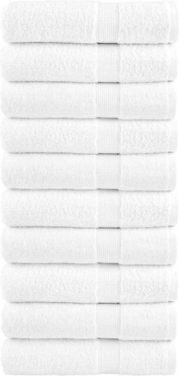 vidaXL Set 10 Hotel Face Towels 100x50 cm 600gsm White