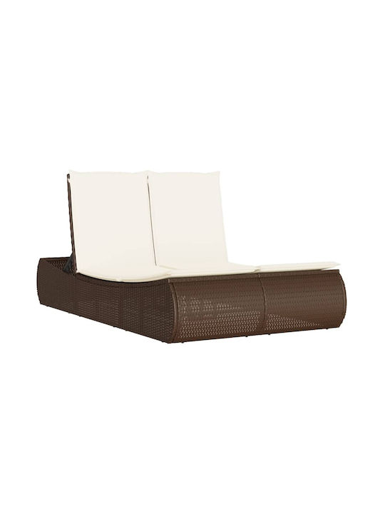 Ξαπλώστρα Διπλή Rattan με Μαξιλάρι Καφέ 110x178εκ.