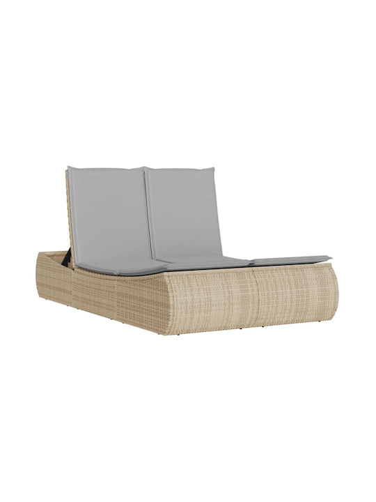Ξαπλώστρα Διπλή Rattan με Μαξιλάρι Μπεζ 110x178εκ.