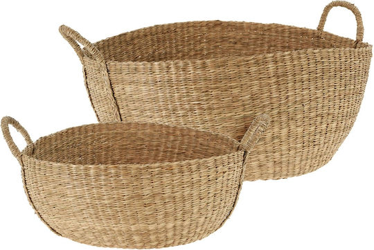 Set of Decorative Baskets Straw with Handles Brown 2pcs