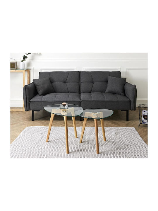 Round Side Coffee Table Made of Solid Wood Transparent 2 Pieces W50xL40xH38cm