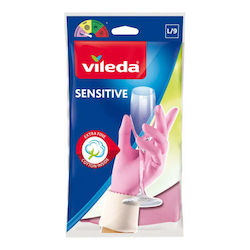 Vileda Ζεύγος Γαντιών Καθαριότητας Sensitive Πλαστικά Large Ροζ