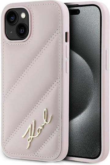 Karl Lagerfeld Diagonal Quilted Script Umschlag Rückseite Silikon / Kunststoff / Leder Rosa (iPhone 13)
