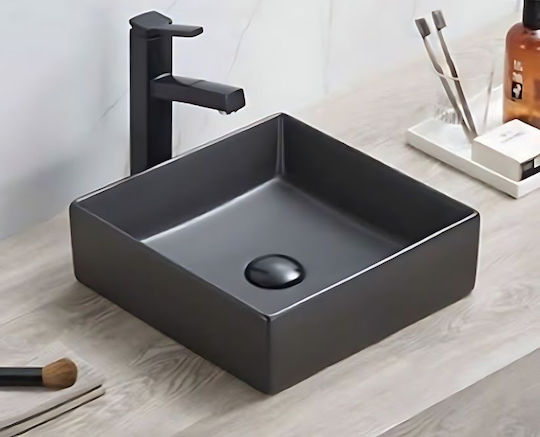 Tema Επικαθήμενος Νιπτήρας Πορσελάνης 36x36x13cm Μαύρος Tema Επικαθήμενος Νιπτήρας Πορσελάνης 36x36x13cm Μαύρος