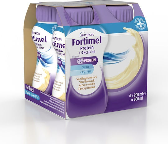 Nutricia Fortimel Protein 1.5kcal Ειδικό Συμπλήρωμα Διατροφής 4 x 200ml Βανίλια