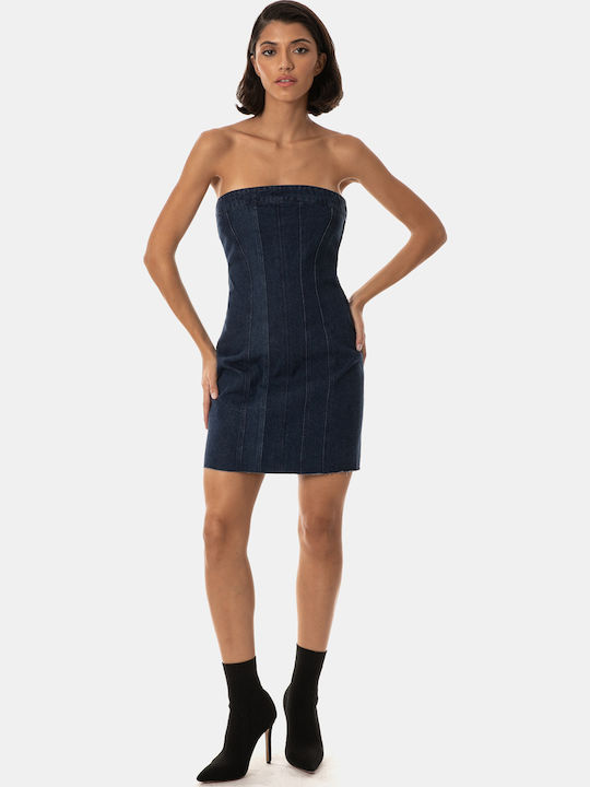Dark Blue Mini Strapless Denim Dress