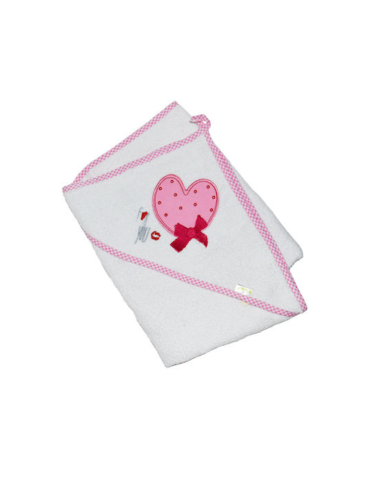 Poulain Baby-Badetuch mit Kapuze Weiß/Rosa 75x75cm