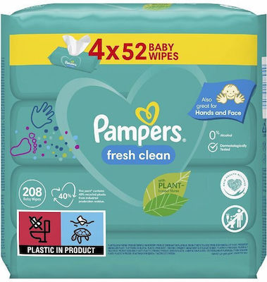 Pampers Fresh Clean Baby Wipes without Alcohol 4x52pcs