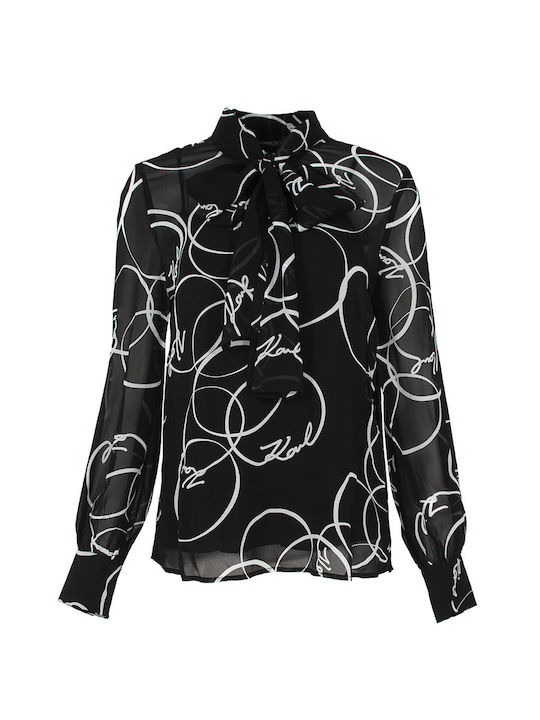 Karl Lagerfeld Women's Blouse Long Sleeve Black and white