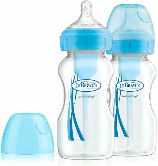 Dr. Brown's Plastic Baby Bottle Natural Flow Options Anti-Colic with Silicone Nipple for 0+, 0+ m, months Blue 270ml 2pcs