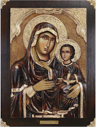 Дървена икона Дева Мария от Йерусалим с издълбани златни листа 32.5x43.5см