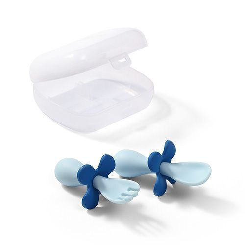 Babyono Baby Cutlery Set made of Plastic in Case for 12+ months Light Blue