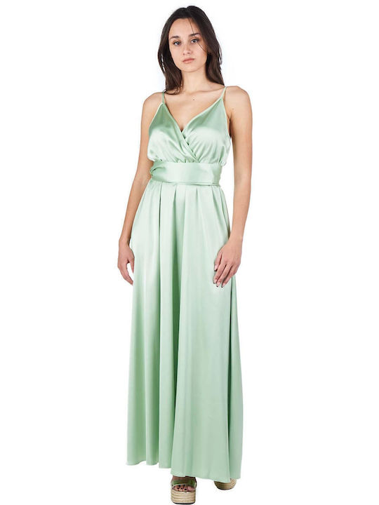 Summer Maxi Dress for Wedding Christening Satin Green