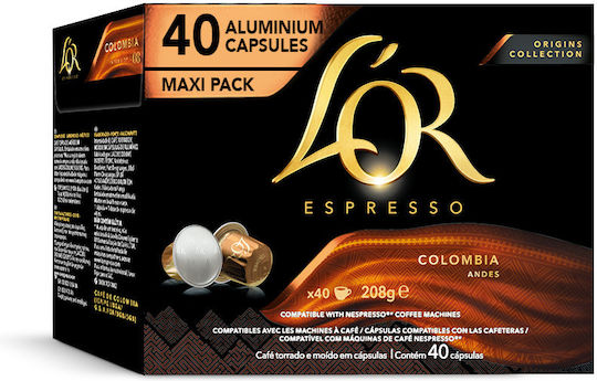 L'Or Kapseln Espresso Colombia Kompatibel mit Maschinen L'Or 40Mützen