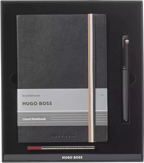 Boss Essential Iconic Σημειωματάριο A5 Ριγέ με Στυλοθήκη Μαύρο