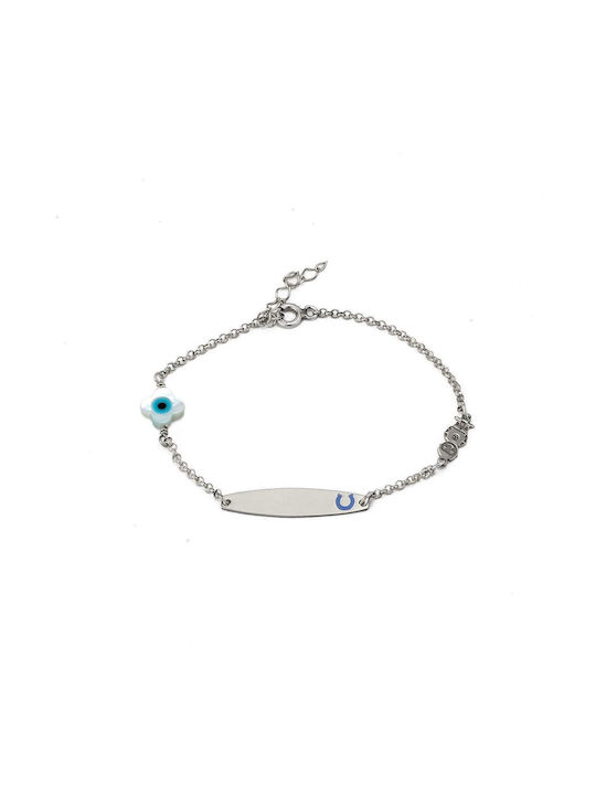 Goldsmith Kids Bracelet ID from Silver with Evil Eye & Σταυρό