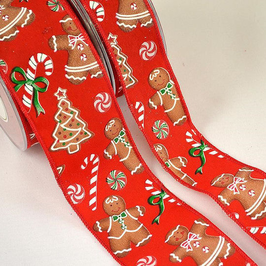 Weihnachtliche Farbband Plastik Gingerbread Rot 900x6.7cm 1Stück