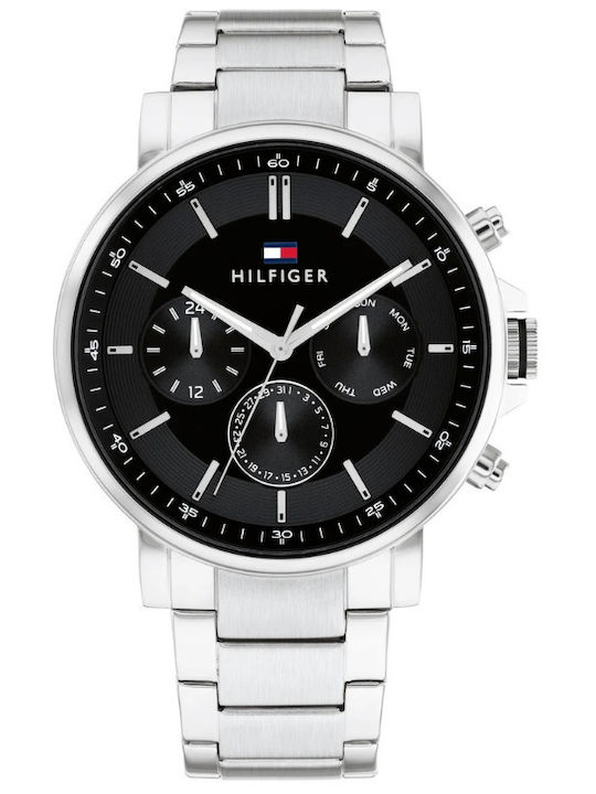 Tommy Hilfiger Tyson Ανδρικό Ρολόι 44mm Χρονογράφος Μπαταρίας με Ασημί Μεταλλικό Μπρασελέ