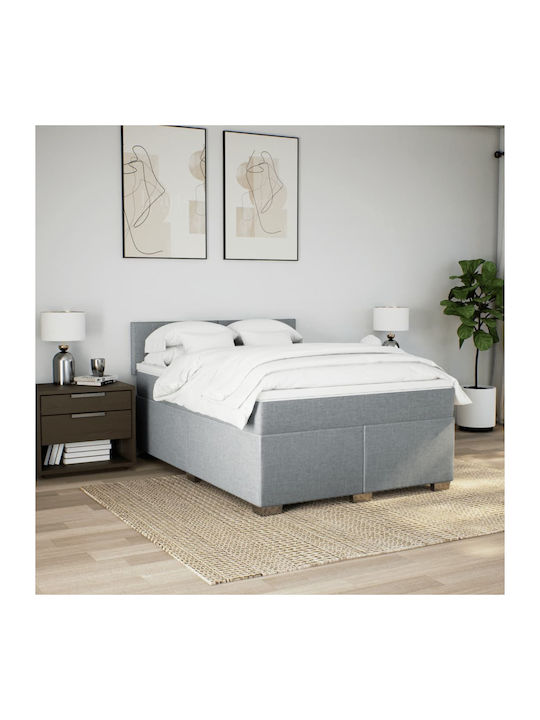 Double Bed Upholstered with Fabric Green with S...