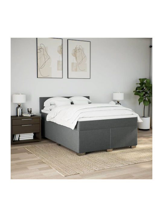 Double Bed Upholstered with Fabric Grey with Sl...