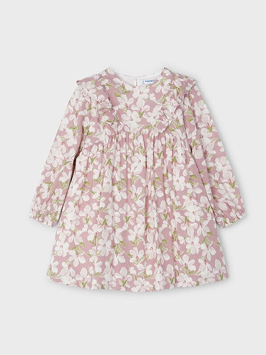 Mayoral Kids Dress Floral Long Sleeve Pink