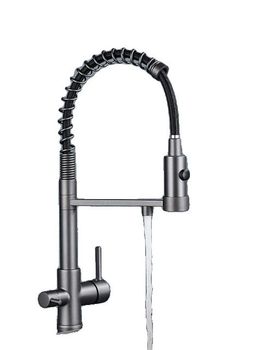 Water Filter Faucet Dual Spout Design Rotation Water Purification Grey