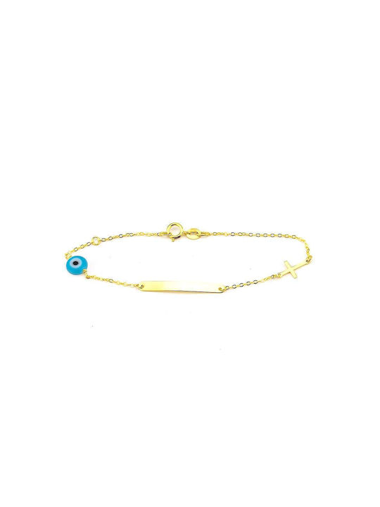 Goldsmith Kids Bracelet ID from Gold-plated Silver with Evil Eye & Σταυρό